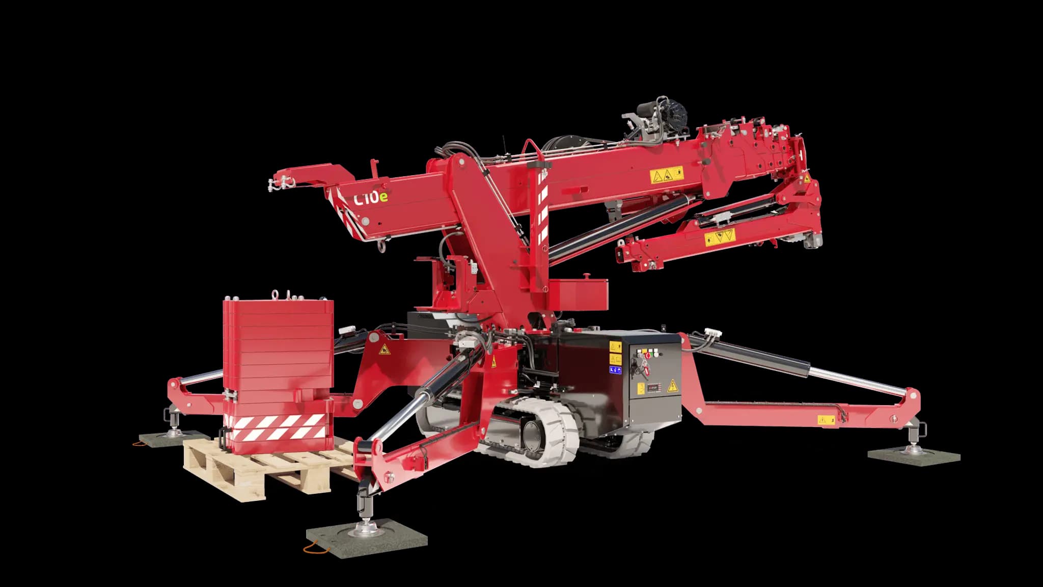 Afbeelding van de C10e kraan met ballast die wordt afgenomen.